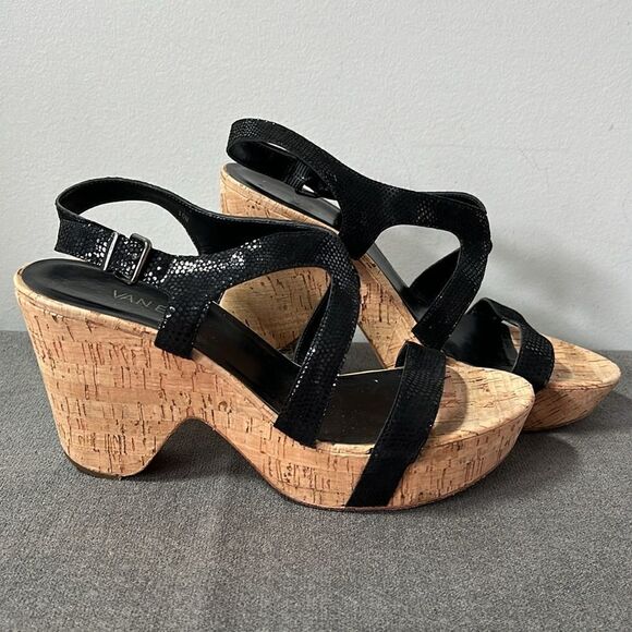 Van Eli Black Snake Shiny Platform Cork Sandals 10N - Picture 1 of 9